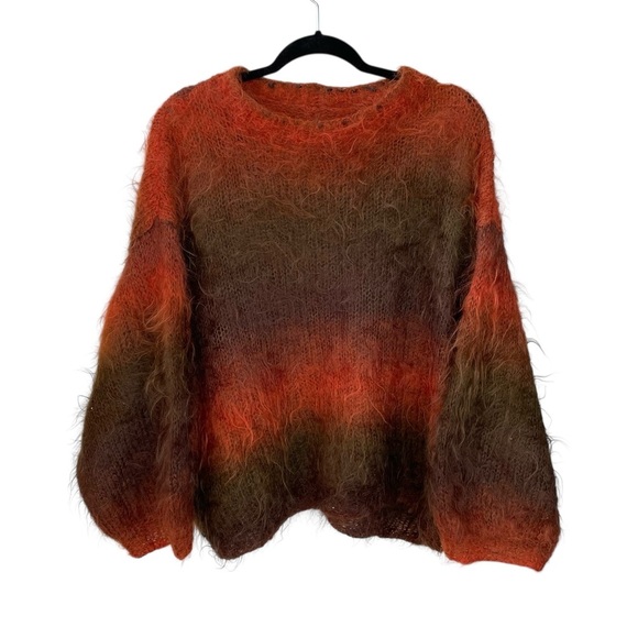 HANDMADE Vibrant Mohair Women's Oversized Sweater Rust Brown Green XL / XXL - Picture 2 of 9